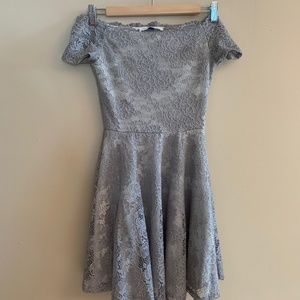 Grey off the shoulder formal dress